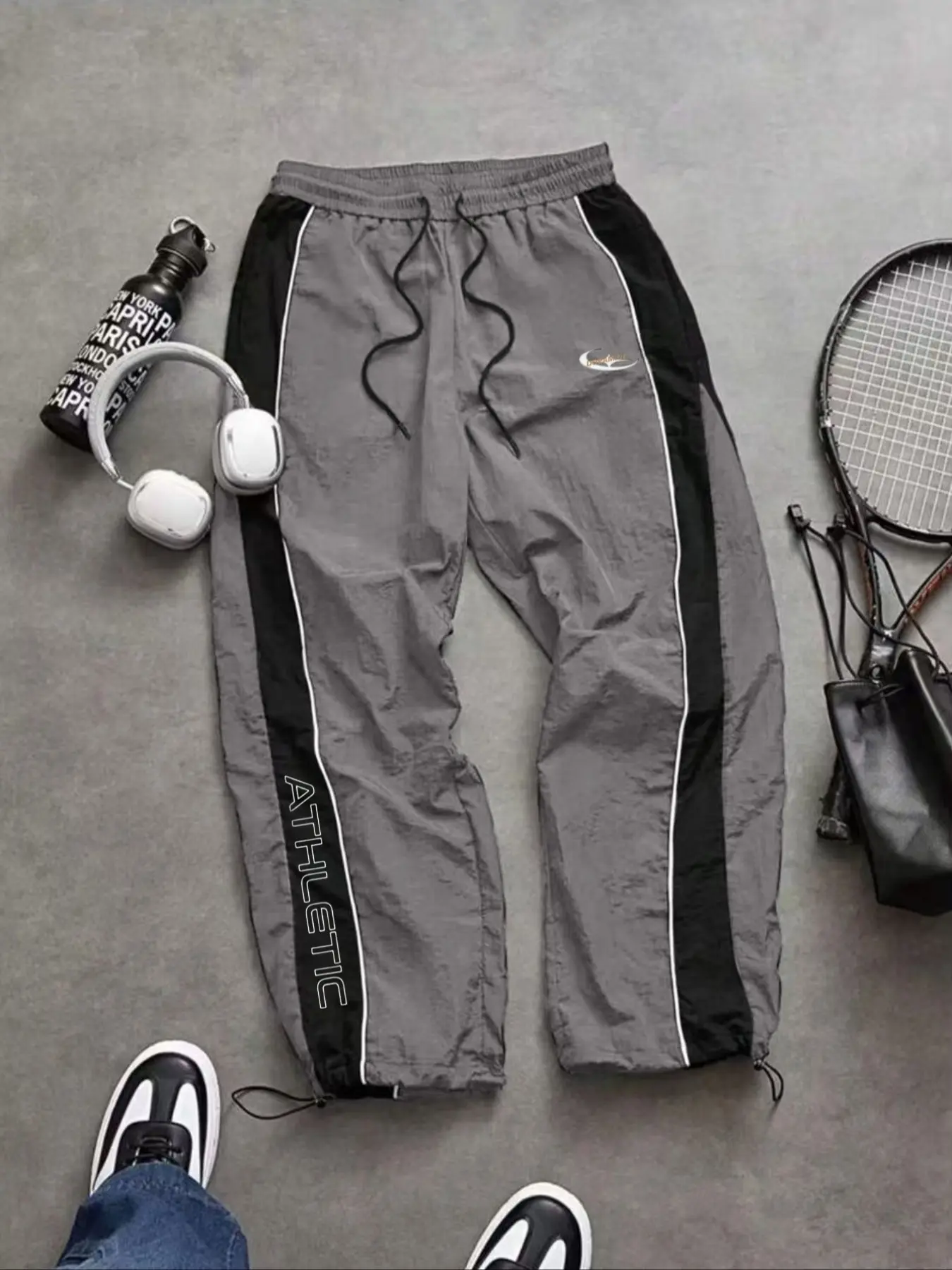 Men's Casual Sporty Long Pants, Loose Fit Elastic Cuff, Drawstring Sport Pants, Fashionable Print, Lightweight Fabric, Perfect for Daily Wear, Athleisure Style, Athleisure Design, Athletic Casual Trousers, Casual Fitness Pants
