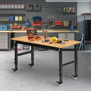 Topwin Adjustable Height Workbench, 48" Rubber Wood Top, 2000 lbs Heavy-Duty Workstation for Garage, Workshop, Office, or Home Industrial Tool
