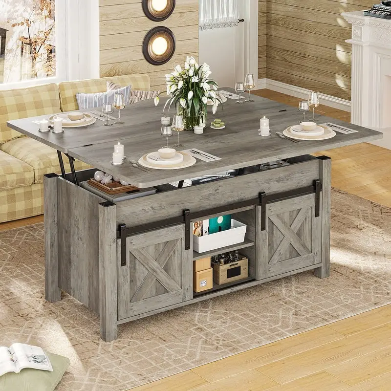 SIKAIC 4-in-1 Multi-Function Lift-Top Modern Rectangle Coffee Table - Elegant Matte Wood Texture Adjustable Elevated Drop Down Indoor Living Room Accent Furniture Tea Table, Modern Coffee Table,dorm essentials,home decor