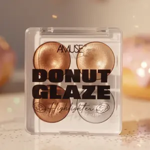 AMUSE Donut Glaze Highlighter Palette – 4 Shade Shimmer Glow Kit | Gold, Champagne & Bronze Radiant Finish