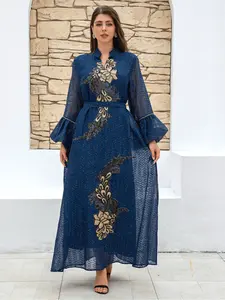 New Fashion Elegant Muslim Women's Dress Tunic Dress, Hijabi Cute Dresses, Modest Dress, Modesty Muslim Clothing, Elegant Islamic Clothing, Middle Eastern Embroidered Patchwork, Fitted Woven Fabric, All Seasons Wear, Muslim Evening Dress