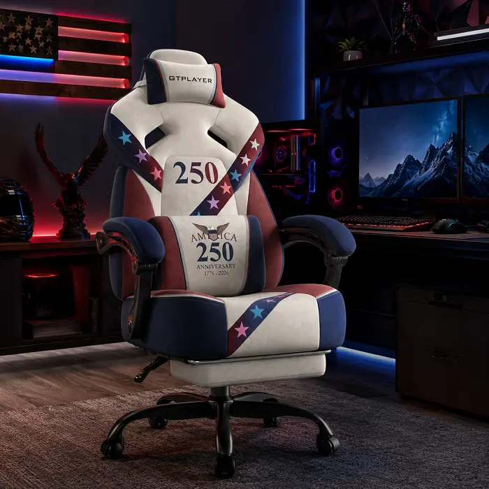 Gtplayer Adult Gaming Chair - Ergonomic Premium Fabric Single Seat Computer Chair with Thick Natural Cotton Cushion, Connected Arms, Height Adjustable Feature, Requires Assembly - PTR