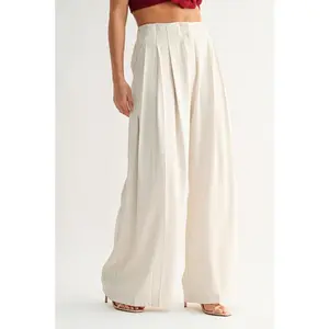 Arden Pleated Wide Leg Chiffon Trousers - Ivory