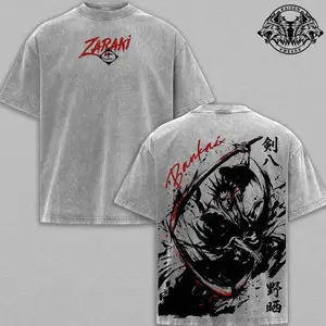Kenpachi Bankai Slash Vintage Tee - Bleach Vintage Washed Oversized Anime Graphic Tee, Dark Streetwear Aethetic Top, Acid Wash Soft Cotton T-shirt, Casual Unisex Apparel, Gift for Bleach Fans 726