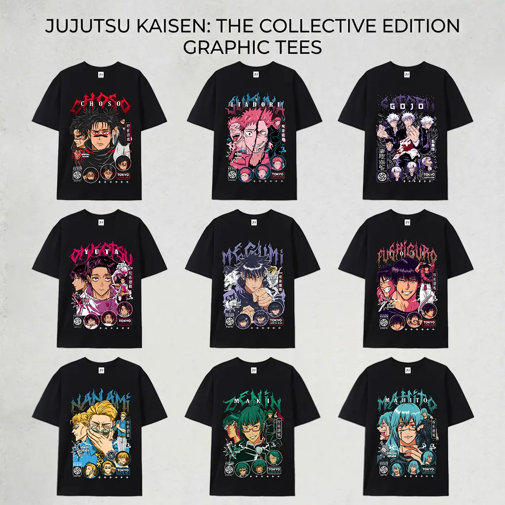Men's Jujutsu Kaisen JJK Graphic Tshirt - 9 Sorcerer Options (Gojo, Toji, Megumi, Yuji) - Vintage Cotton Fabric Oversized Streetwear Top - Round Neck, Short-Sleeve JJK Fashion Menswear - Ideal Gift for Anime Lovers (Good Graphic Tees)