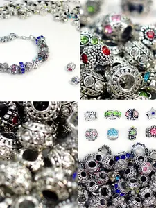 A box of vintage silver large hole beads, Bead Set, made of silver metal rhinestone alloy material, with colorful bohemian style vintage antique spacer beads, suitable for DIY bead bracelet products