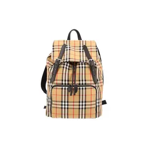 Burberry Plaid Print Fabric Backpack for Women in Yellow