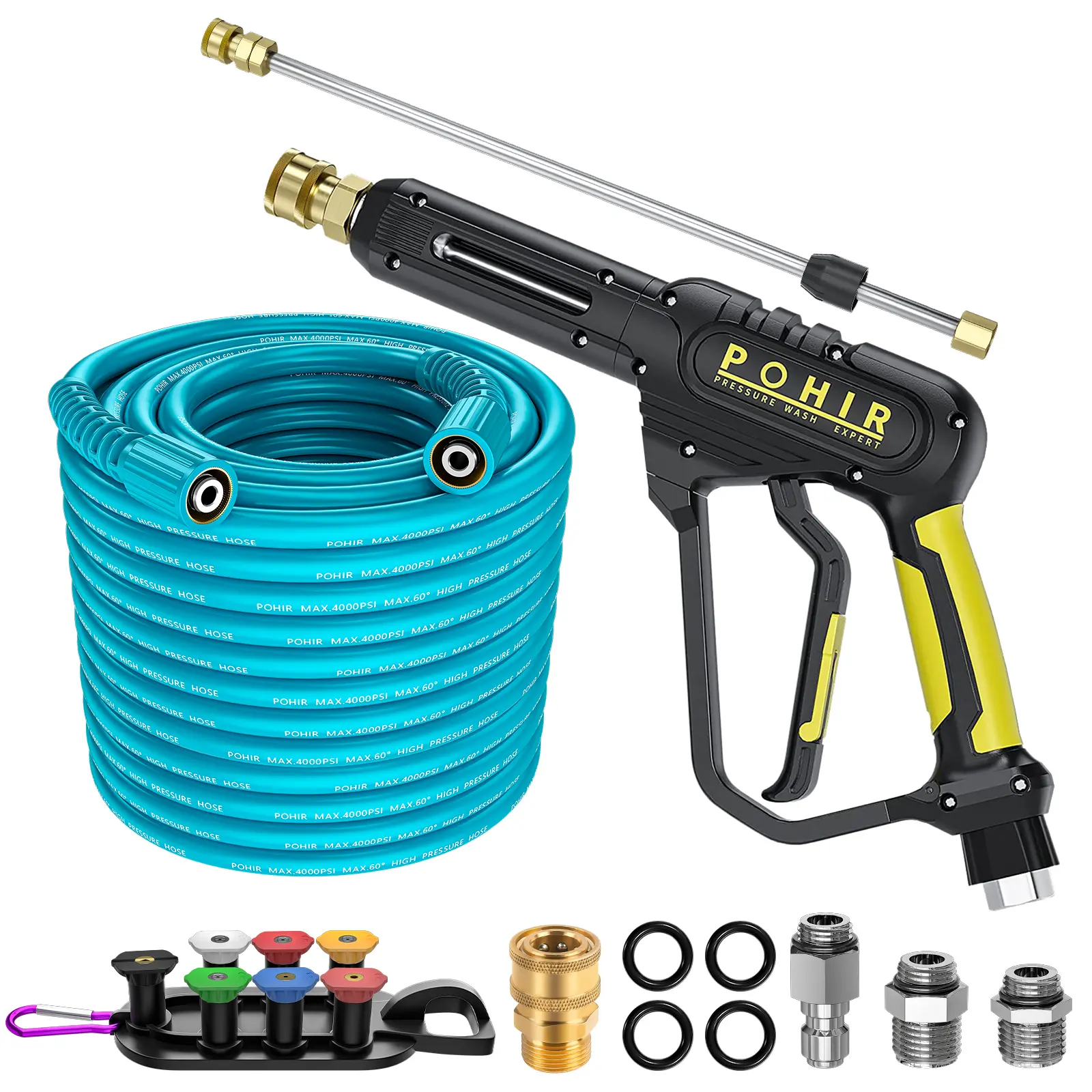 POHIR Heavy Duty High Pressure Washer Handheld Kit - 3600 PSI Power Washer Gun, Wand, 50FT Durable Hose, 7 Nozzles for Car, Outdoor Cleaning