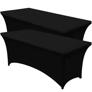 2pack 6FT Stretch Tablecloth for Rectangle Tables – Spandex Fitted Table Cover, Washable Table Protector for Party, Wedding, Banquet, Trade Show, Cocktail & Event Decoration Ornaments Black