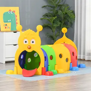 Qaba Kids Caterpillar Tunnel for Outdoor Indoor Climb and Crawl Through , Play Equipment for Toddler aged 3-6 years, 4 Sections, Multicolors