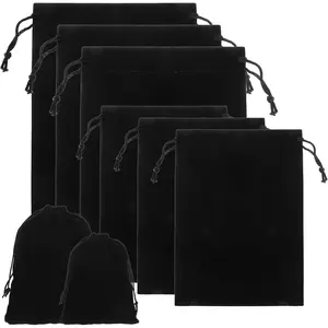 6PCS Black Velvet Bags with Drawstrings Velvet Jewelry Pouches Small and Large Drawstring Pouch Black Gift Bag for Wedding, Party Favors, Candy Bags, Christmas Gift Bags