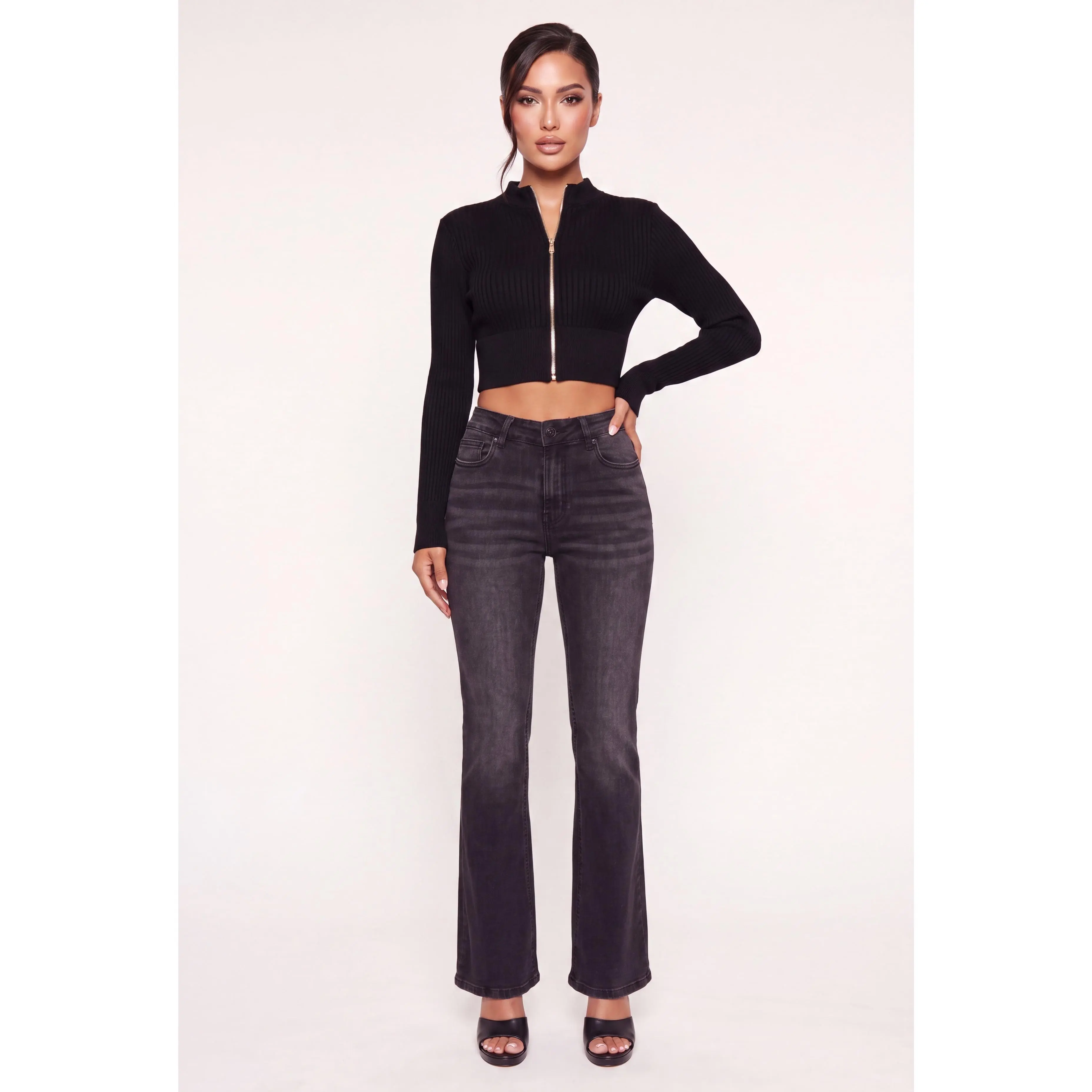 Compression Rib Seamless Zip Front Crop Top