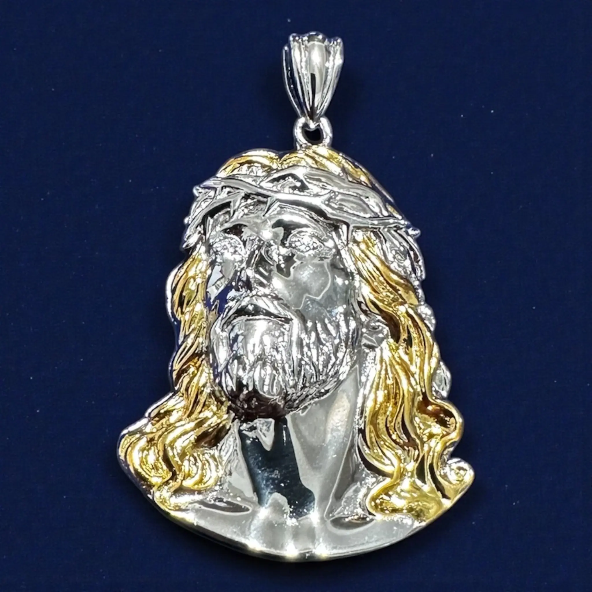 Two-Tone 925 Sterling Silver Christ Face Pendant – 2", 2.5"
