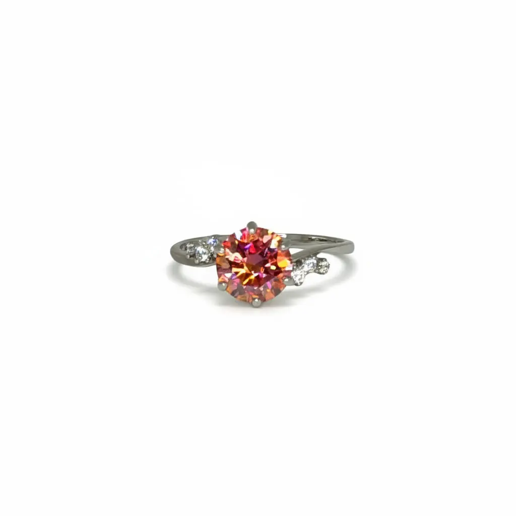 VVS1 Round Brilliant Cut 2CT Red Moissanite Ring Sterling Silver Rhinestone Luxury