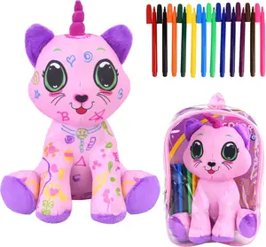 Coloring Plush Toy with 12 Washable Markers | Stuffed Animals & DIY Doodle Dolls for Girls Ages 4-6 | Arts and Crafts Soft Stitch Stuff Toy | Perfect Birthday Gift for Little Artists (Safe & Washable!)