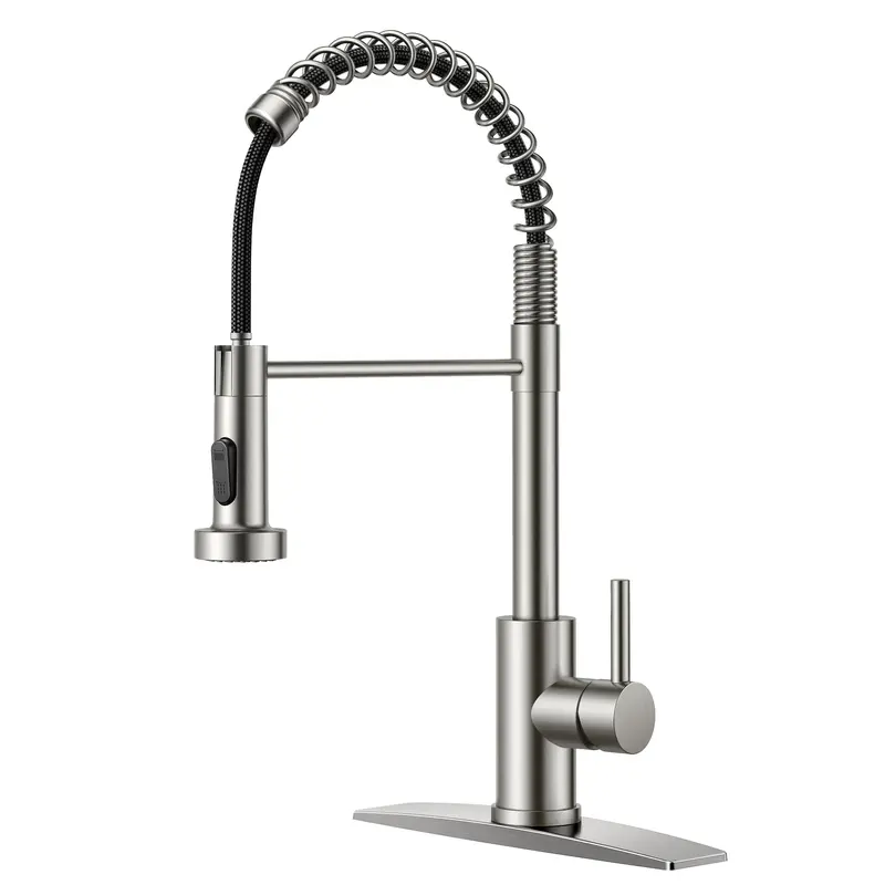 FORIOUS Modern 304 Stainless Steel Rust-Resistant Pull-Down Kitchen Faucet with Sprayer - Single Handle, 360-Degree Rotation, High Pressure, Adjustable High Arc Spout, Faucet Aerator, 5-Layer Wipe-Clean Finish, 1.8 GPM Water Control, Easy Setup Home Tap g