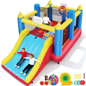 AKEYDIY Inflatable Bounce House for Kids 3-12, 15.2 x 8.3 x 7 ft Bouncy Castle with Large Bounce Area, Extra Wide Slide, 2 Basketball Hoops, Removable Volleyball Net, Dart Ball Set for Outdoor/Indoor, Blower Included, Brithday Gifts for Boys Girls
