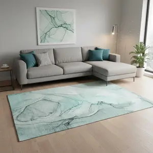 HomeRoots 646655 9' x 12' Indoor Teal & Ivory Abstract Transitional Machine-Made Rectangle Area Rug, Machine Washable, Stain Resistant, UV Protected