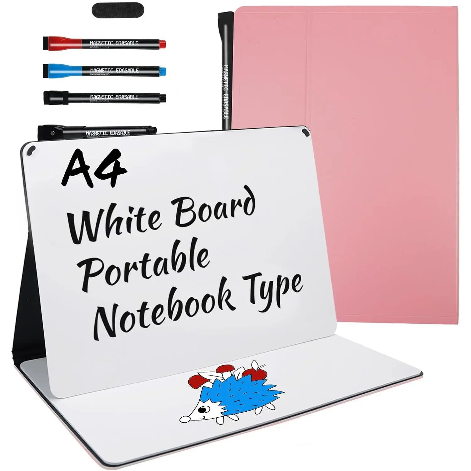 Portable White Board Small Dry Erase Board, 9" x 12" Double Sided Folding Whiteboards with 3 Pens, A4  Notebook with Storage Mesh Bag for Study, Meeting, Draft, Notes, Doodling