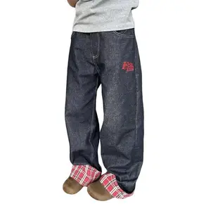 American retro plaid patchwork rolled-hem high-street Harajuku loose wide-leg straight-leg unisex streetwear menswear trousers low-rise baggy fashion