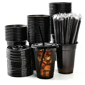 20/50 Pack 16oz Plastic Cups with Lids and Straws, Transparent Ice Coffee Cups, Drinkware Cups, Portable for Cold Drinks, Smoothies, Shakes, Party Supplies