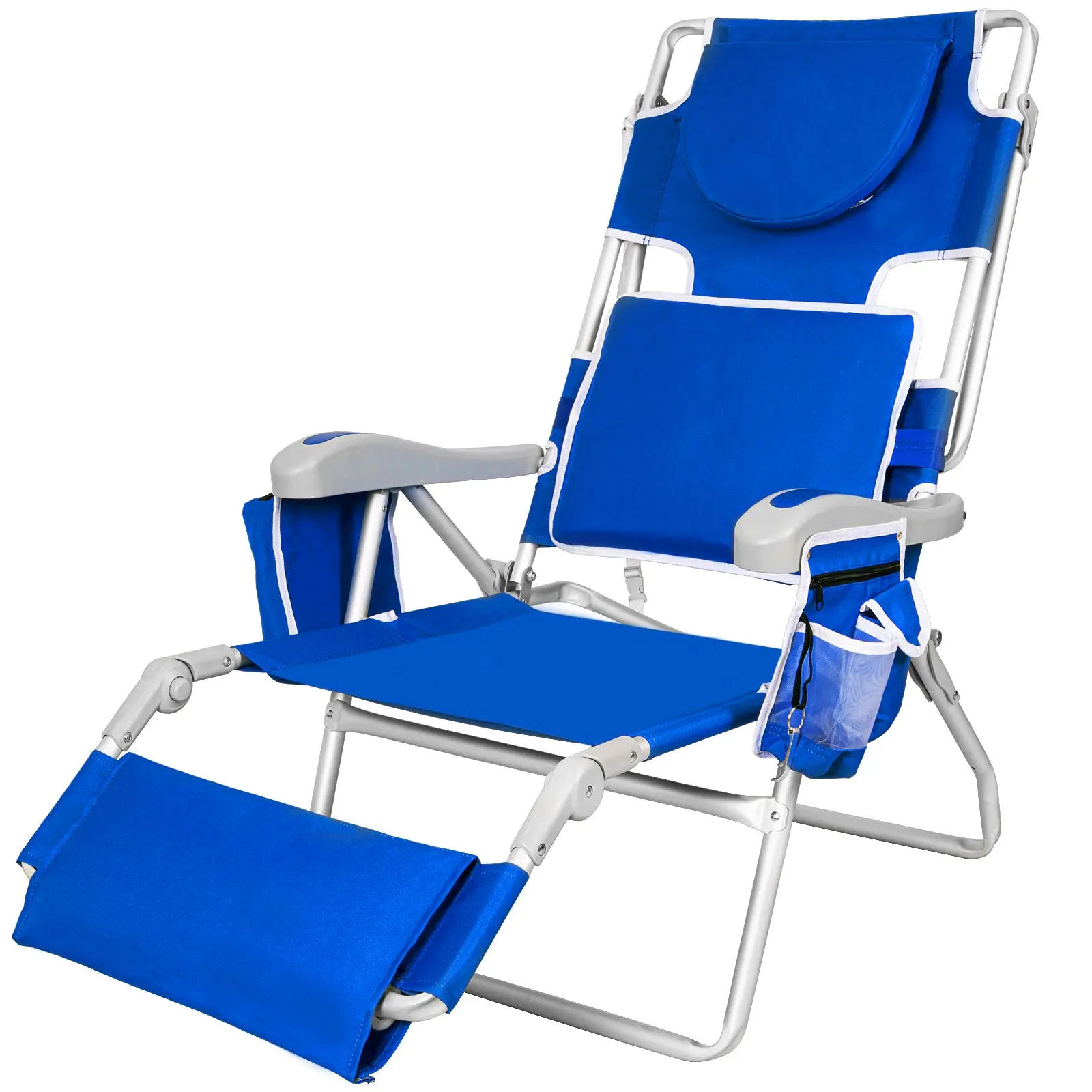 SUNSPIRE 3 in 1 Beach Chair with Face Hole Footrest, Multi-Position Heavy Duty Foldable Aluminum Tanning Lounger with Insulated Cooler, Side Pockets, Carry Strap