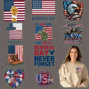 12-Piece Patriotic Theme DIY Heat Transfer Stickers Set, Washable Durable Vinyl Decals for T-Shirts Masks Jeans Backpacks, Military Tribute Series