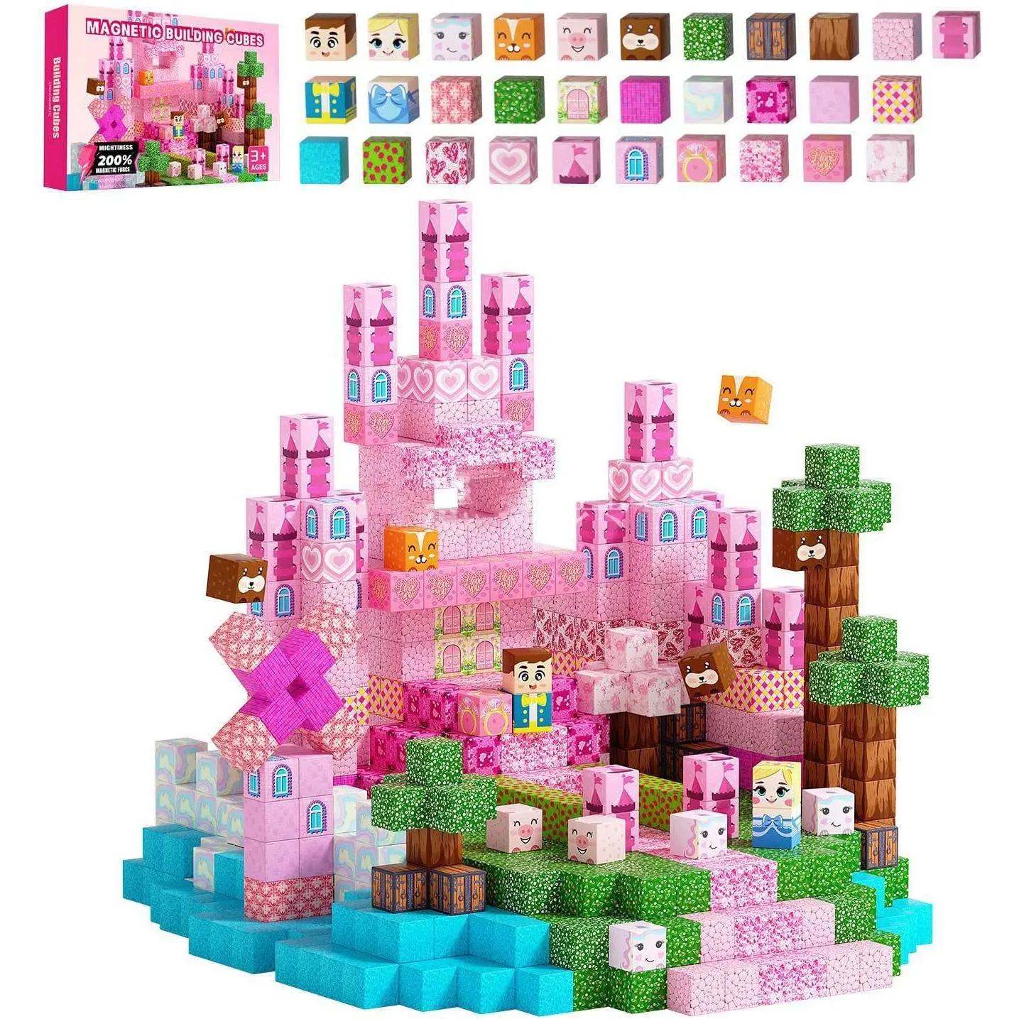100PCS Magnetic Blocks, Magnetic Building Toys STEM Montessori Educational Preschool Learning Sensory Toys for Kids Boys Girls Ages 3+ Years Old Christmas Birthday Gifts 0.8" Size (Pink)