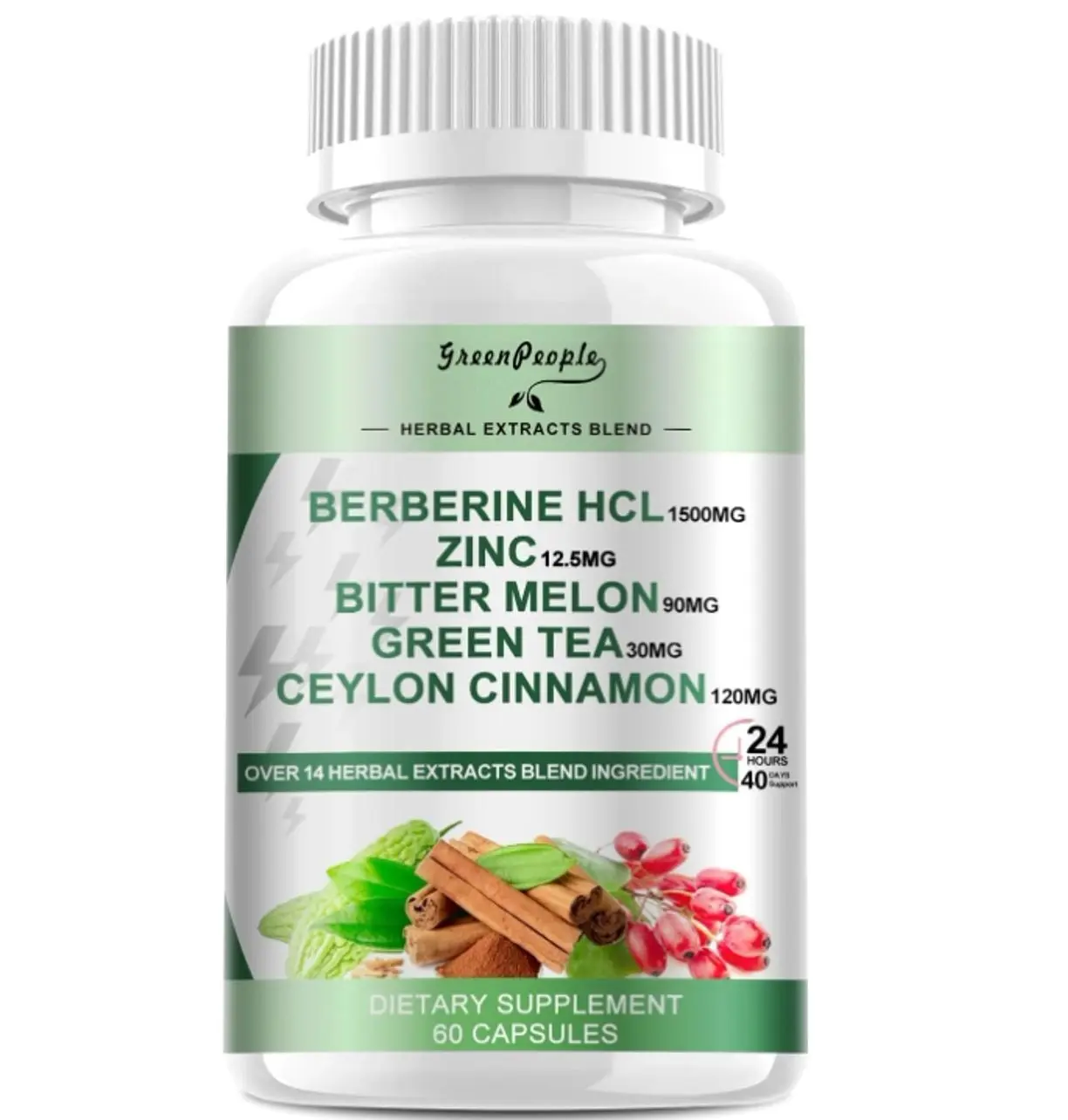 GREENPEOPLE Berberine Supplement with Ceylon Cinnamon - Berberine 1500mg Activates AMPK & GLP-1 Berberine HCL Capsules with Bitter Melon/Artichoke Extracts & Natural Herbs for Immune Support 60 Count