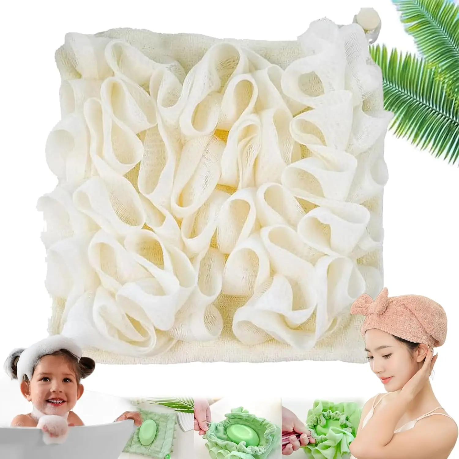 Exfoliating Mesh Loofah Washcloth with 2-in-1 Soap Pocket - Reusable, Durable Adult Bath Sponge & Pouf for Rich Lather, Exfoliation, Personal Cleaning, Stress Relief & Soothing Daily Eco-Friendly Care, Adults
