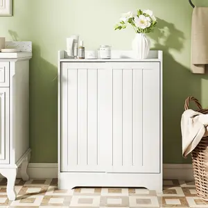 COSTWAY - Bathroom Storage Cabinet Slim Floor Cabinet with Toilet Paper Holders-White
