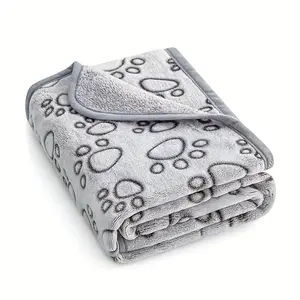 Soft Warm Polyester Pet Blanket with Paws, Wool-Like Texture for Dogs Cats Puppies Kittens, Perfect for Napping Travel Pet Care