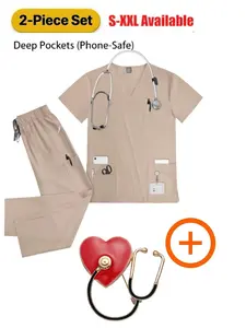 Men's Pet Hospital and SPA Scrub Set 3-piece Veterinary Pharmacist Brush Set Doctor Nurse Veterinary Uniform with Brooch