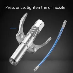 Grease gun nozzle — new self-locking grease gun tip with clamp lock for high-pressure grease applications; grease gun accessory