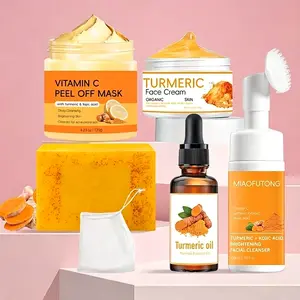 Turmeric Skincare Set, Soap & Mousse Cleanser & Oil & Peel Off Mask & Face Cream Set, Deep Cleansing & Nourishing Skin Care Set for Women & Men