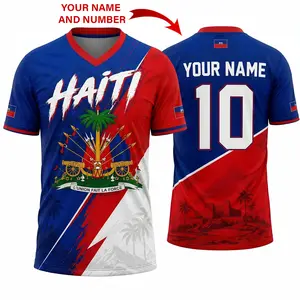 "Custom Name&Number" Haiti Soccer 2026 Vintage Jersey, Personalized Haitian Flag Coat of Arms Football Shirt, Ayiti Heritage Pride Brush Graphic Tee, Unisex All-Over Print Sports Apparel, Haiti Pride Gift For Dad, Fathers Day Top