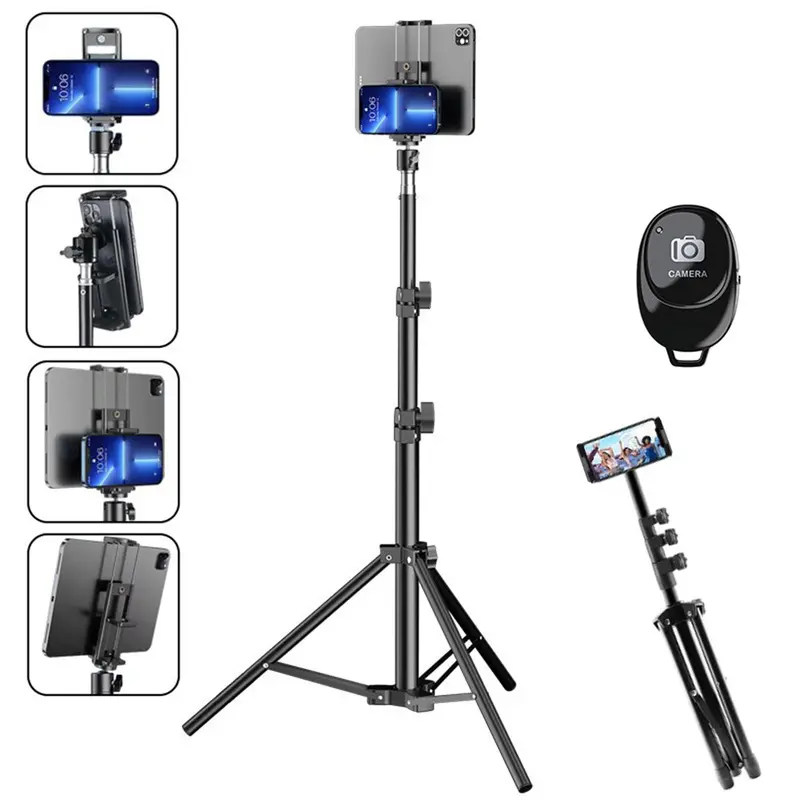 Heavy Duty Mobile Cellphone & Tablet Stand - 47in Height-Adjustable Extendable Foldable Mount with Remote Shutter, Selfie Stand for iPhone, Samsung, iPad, Camera Accessories (Phone Holders & Mounts)