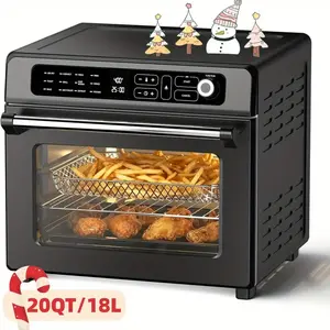 Kismile 20 QT Air Fryer Toaster Oven - 12-in-1 Digital Countertop Kitchen & Household Appliance, 1400W Stainless Steel, Black, Air Fry, Roast, Bake, Dehydrate, Reheat, 60-Minute Timer, 75°F-450°F Temp Range, Kitchen Appliances, Household Appliances