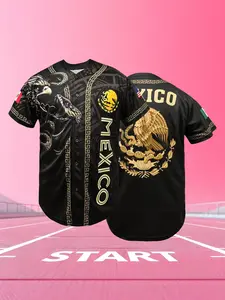 Men's Embroidered Baseball Jersey, Loose Comfortable and Breathable Sports Shirt with MEXICO Style, Unisex Fit for All Seasons, Lightweight Jersey, Athletic Tops, Embroidered Sportswear Top
