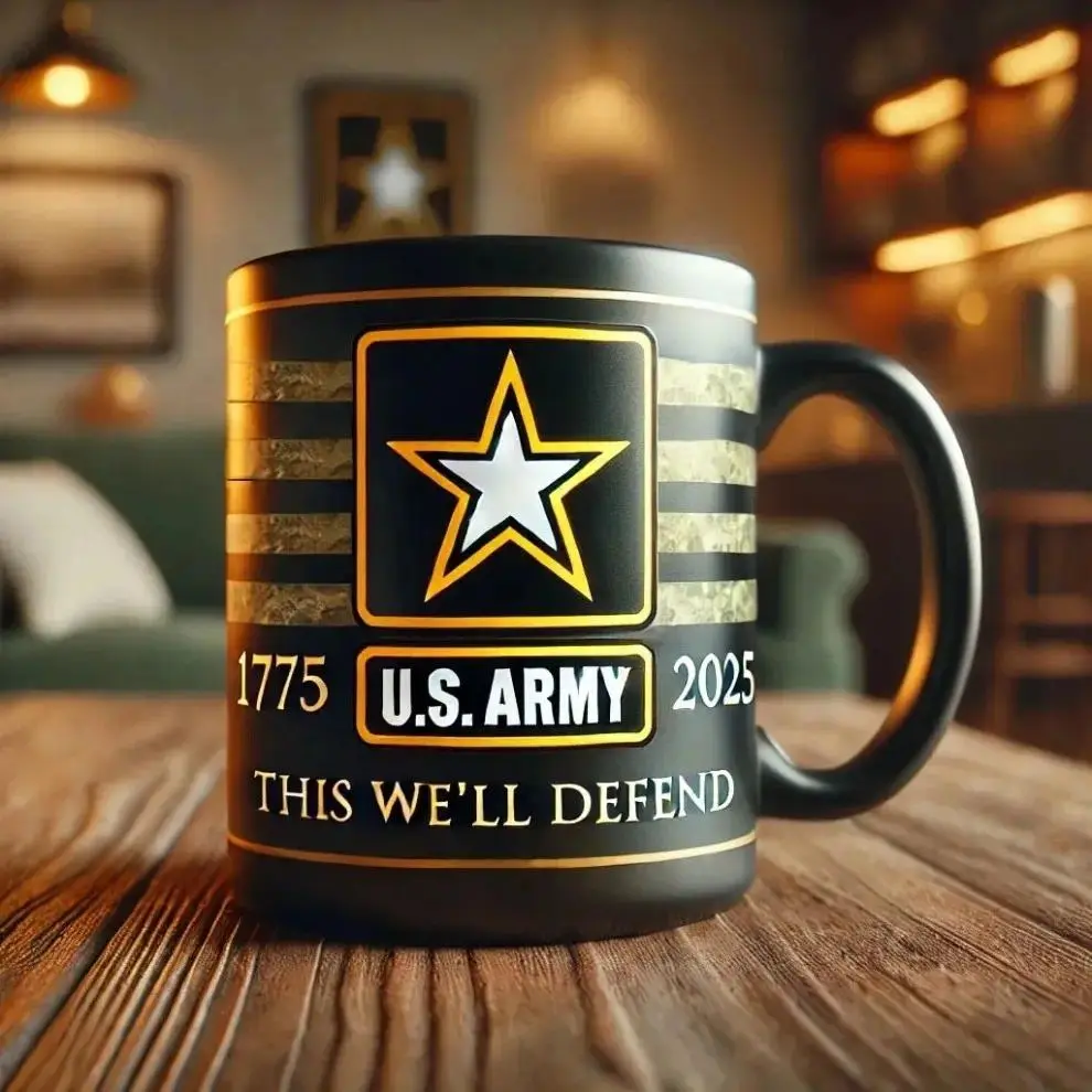 250th Anniversary Graphic Mug - US Military Theme Drinkware, Army Collectibles for Veterans Day, Navy, Marine Corps, Coast Guard, Space Force, Air Force Memorial Gift for Father's Day (1975-2025)