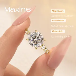 Maxine Synthetic Moissanite 4.0Ct Round Cut Engagement Ring ,Women's Ring Jewelry, Wedding Ring for Daily,Travel,Proposal,Wedding,Birthday,Anniversary