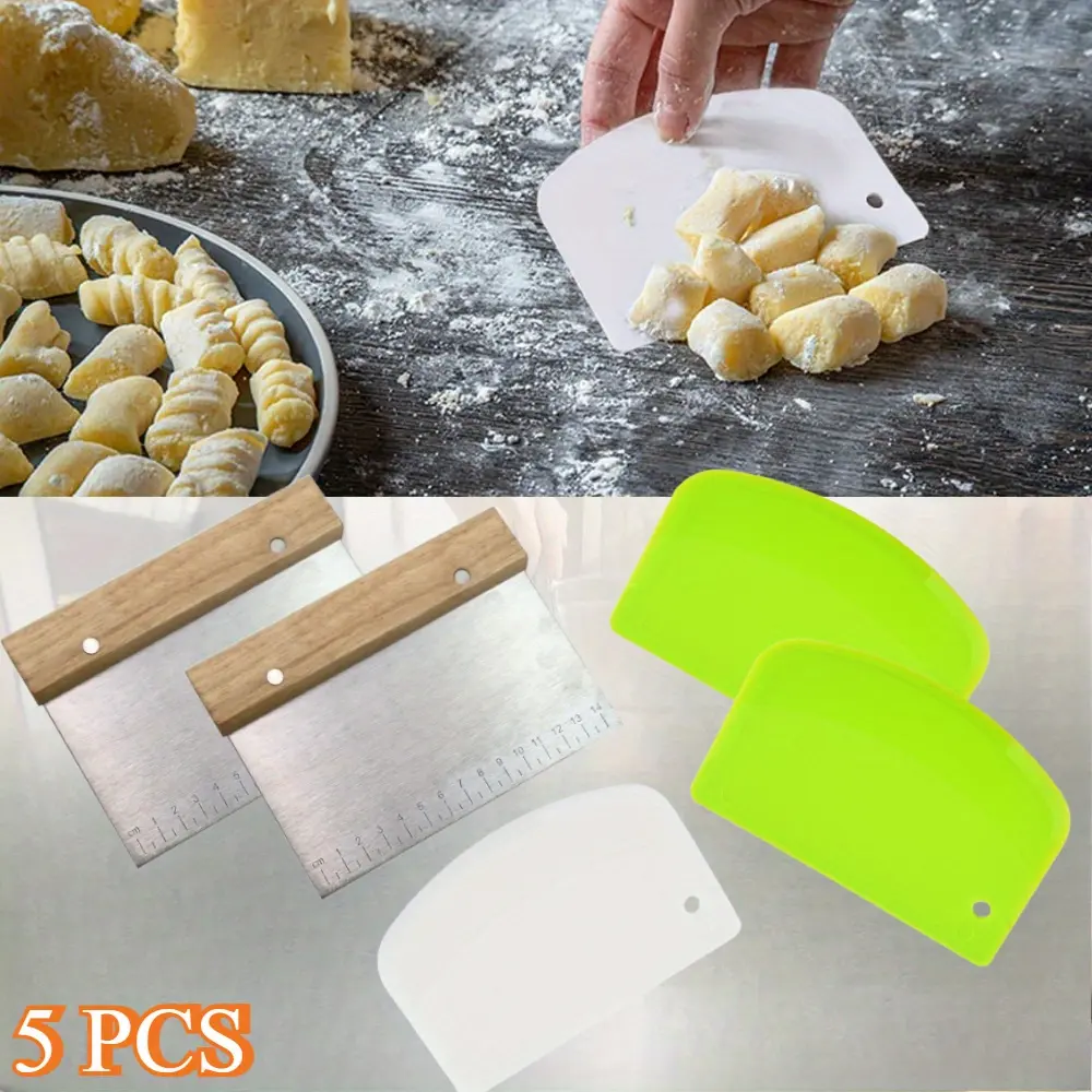 5Pcs Stainless Steel & Plastic Dough Scraper Set with Scale - Half-Round Bench Scraper Bakers' Kitchen Pastry Utensils for Sourdough Bread, Pizza