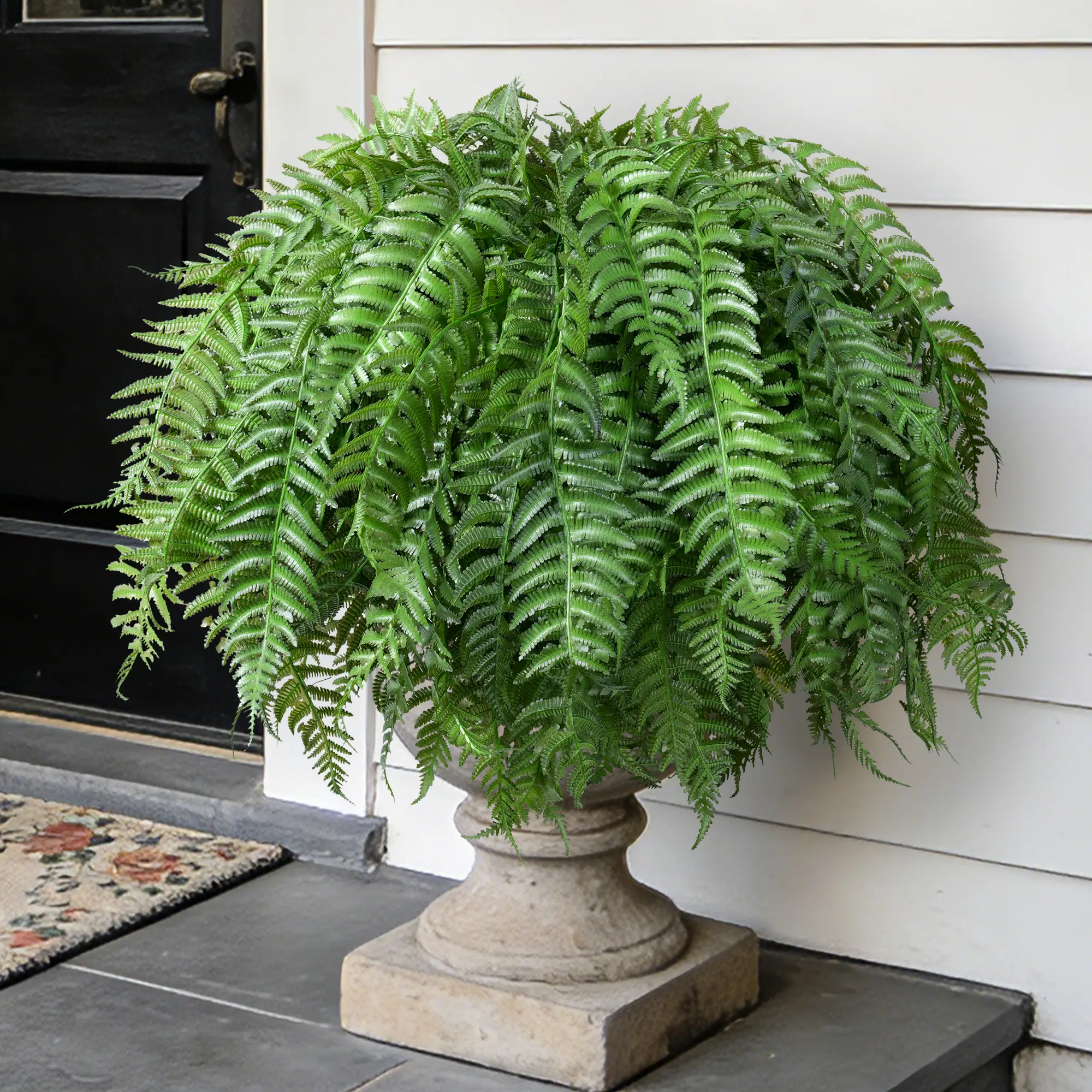 Ivydale 5pcs Decorative Hanging Artificial Fern Plants, 15.7 in UV-Resistant Fake Fern Leaves, 5-Branch Greenery for Outdoor Patio Garden Decor (Basket Excluded), Five Pieces