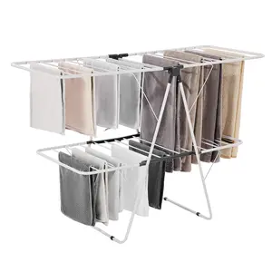 VEVOR Clothes Drying Rack, 2-Tier Foldable Laundry Dryer Rack with Sock Clips & 31 Dry Rods, Metal Height Adjustable Drying Racks for Outdoor & Indoor, Free-Standing & Space-Saving Hanger, White