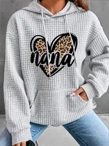 Women's Trendy Leopard Print Hoodie with Heart Pattern, Long Sleeve Pocket Design, Casual Fall & Winter Wear, Comfortable and Warm