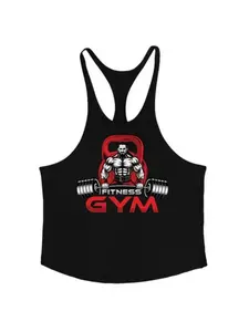 Men's Y-Back Gym Tank Top, Fitness Muscle Man Kettlebell Barbell Print, Quick Dry Breathable Sleeveless Workout Stringer for Bodybuilding