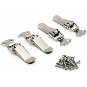 4 Pack High Quality Stainless Steel Spring Loaded Silver Toggle Latch Catch Hasp Clamp Clip Lock with Stainless Steel Screws for Cabinet Wooden Case Box Chest