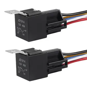 DIANN 2pcs Car Relay with Harness 12V 40A 5 Pin SPST Harness Sockets with Color-Labeled Wires for Automotive Truck Van Motorcycle Boat