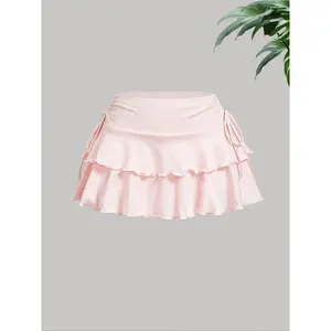 Women's solid color layered linen skirt, daily outdoor casual fashion short skirt, summer women's underwearRAIMENTRY