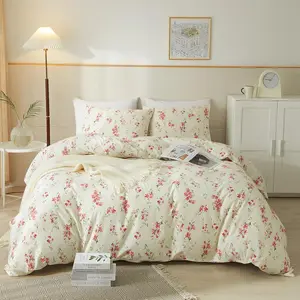 Cream Queen Garden Flower Comforter Set with 2 Pillow Shams Girls Botanical Pink Floral Bedding Set 90x90 Inch